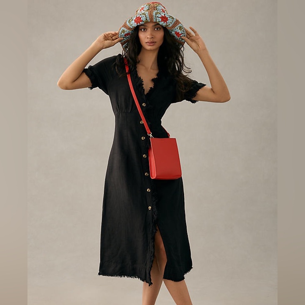 Anthropologie Black Button-Down Midi Dress